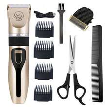1 件专业宠物美容套装 - USB 充电电动修剪器，配有厚陶瓷刀片、刷子和测量工具套装，适用于猫和狗