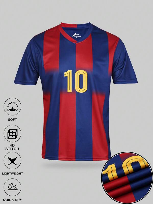 SURUIDA 1pc Men's Barcelona Jersey #10 Football Shirt, Suitable For Teenagers, Sports Matches, Casual Team Sports Short Sleeve Top