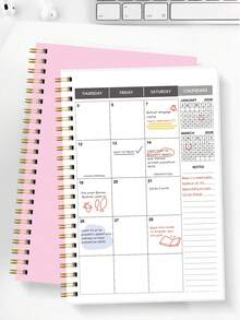 BUBU 1本2025-2027学年月度计划本，包含3张贴纸，A5极简主义两年制学校日历计划本，包含月度布局、笔记栏、美国节假日和迷你日历，适合学生、教师和办公室使用，2025年7月至2027年6月，返校用品