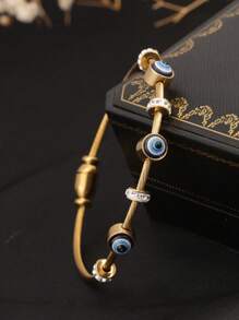 1pc 18K Gold-Plated Stainless Steel Vintage Devil's Eye Bracelet With Inlaid Cubic Zirconia Stone, Fashion Versatile Personalized Accessory, Suitable For Women Daily Party Wear, Gift For Girlfriend Or Best Friend
