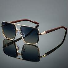 1 Pair Of Wooden Mirror Legs Glasses, Suitable For Men And Women, Perfect Choice For Daily Wear, Square Fashion Double Beam Design, Retro Wood Grain Texture, Driving, Travel, Street Shooting And Holiday Gifts, Travel Accessories,  Style, Durable Frame, Fashion Style, Essential For Photographers And Hipsters, Designer Level Glasses - 金漸變綠 - 查看 6