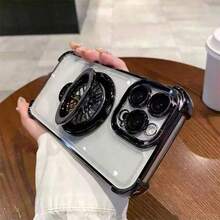 1 件黑色磁力陀螺仪手机支架，透明奢华时尚防震气囊手机壳，兼容 Apple 17pro/17promax/17Air/17/6/7/8/X/XS/XR/11/12/13/14/15/16/16e、Galaxy S22/23/24/25/S24 FE/S25 EDGE、A04/05/06/A14/A15/A16/A24/A25/A34、Redmi Note 7/8/9/10/11/12/13、Redmi 9/10/12/13C、OPPO、MOTO、Honor X、HW、Realme C53 C55 - 黑色 - 查看 4