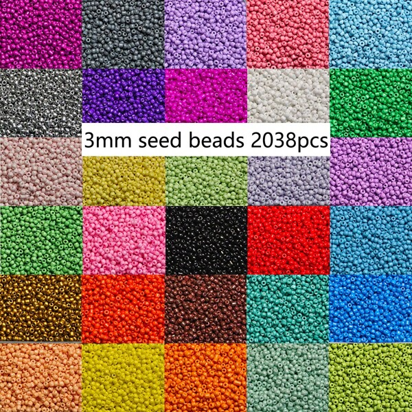 2 038 pièces/pack Perles de rocaille en verre de couleur unie de 3 mm, bracelet DIY coloré, fournitures pour la fabrication de bijoux