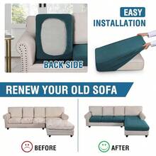 2025 New Sectional Couch Covers 8 Pieces Stretch Sofa Covers Sectional Sofa Set Separate L Shaped Couch Cover Both Left/Right Couch (And Back: 1 Chaise + 3 Sofa, Ivory), Modern Comfortable Sofa Covers - 深青色 - 查看 5