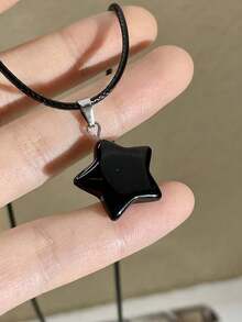 5 件天然石星形吊坠项链，酷炫甜美皮革绳颈链，独特高端时尚嘻哈项链，适合女士 - 彩色 - 查看 6
