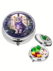 Kotak Obat 2 Kompartemen, Kotak Penyimpanan Obat dan Vitamin Logam Dekoratif Portabel untuk Saku atau Dompet, Hadiah Unik (Serigala, Kucing, Anjing, Burung Hantu) - MultiWarna - View 13