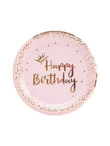 10 件/50 件/80 件浅粉色和玫瑰金生日快乐盘子杯子和餐巾餐具套装派对用品纸粉色和玫瑰金皇冠一次性蛋糕盘餐盘适合女孩公主女士生日派对装饰 - 彩色 - 查看 10