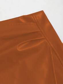 LIU ME Faux Leather Skirt With Front Drape - Camel - View 4