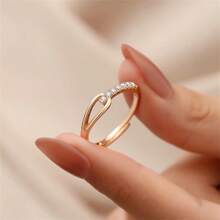 1 pieza Anillo con diseño geométrico hueco, de circonia, de estilo estético, delicado y lujoso al estilo coreano, ideal para uso diario casual