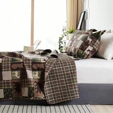 Reversible Lodge Plaid Bedding Moose Bear Quilt Full/Queen Size Rustic Bedspread Cabin Coverlet Wildlife Forest Daybed Cover Summer Lightweight Bed Cover Pillow Shams - Brown Green - 查看 3