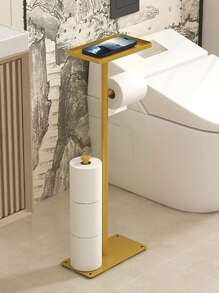 1 pièce Support de papier toilette autoportant avec étagère de rangement - Organisateur de salle de bain 2 niveaux pour rouleaux et mouchoirs, design gain de place, parfait pour les salles de bain modernes ou comme cadeau de Noël/Halloween. Accessoires de toilette, design minimaliste, construction durable