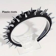 1 New Premium Riveted Black Fabric Band Hair Band, Different Wide Fashion Punk Personality Women's Hair Bands - Teenage Daily Hair Accessories - [Bạc] - Xem 2