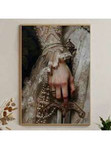 1 pieza Cartel de pintura al óleo con estado de ánimo sin marco, impresiones en lienzo de mujer victoriana con espada, decoración antigua, arte de pared oscura, encaje, anillo, pintura mural artística para regalo, para dormitorio, baño, sala de estar, decoración de pared, decoración del hogar y la habitación