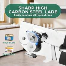 1 Stück schwerer, manueller Dosenöffner aus rostfreiem Stahl mit Flaschenöffner, drehendem Knopf und weichem Griff - Schwarz