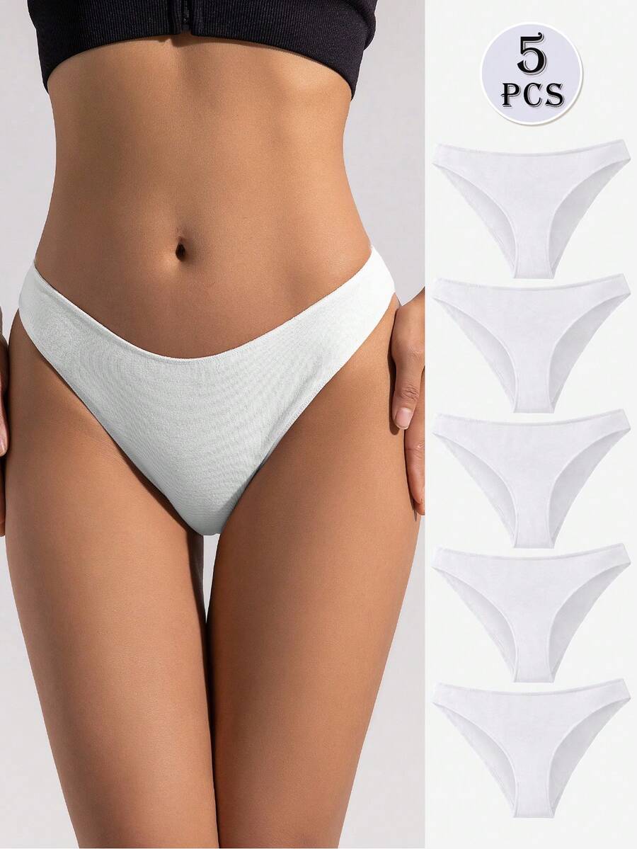 5件装女士低腰纯色透气亲肤内裤