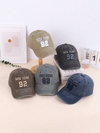 1 pièce Casquette de Baseball Surdimensionnée "NEW YORK 92" Brodée, Vintage Lavée pour Hommes, Style Américain à la Mode Convenant pour le Port Décontracté et l'Assortiment