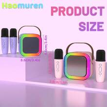 Haomuren A Set Of  Portable Karaoke Speaker With Distinctive RGB Lighting, One Rechargeable Karaoke Speakers And Two Wireless Microphones With Voice Change, Perfect For Gifts/Parties, Support TF Card/Headphone Jack/USB-C Charging, Two Colors- Pink & Purple, 1800mAh Battery
