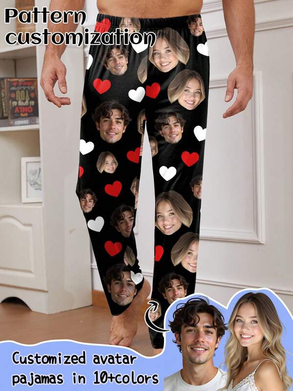 Custom Men's Sleepwear Pants With Unique Big Face Photo Print, Face Replacement Design, Festive Atmosphere Dawg Colorful,Cute,Adorable,Contracted,Funny Custom,Unique,Customized,Personalized Ideal Gifts For Him Boyfriend Bedroom,For Weddings,For Anniversaries,For Birthdays,For Holiday