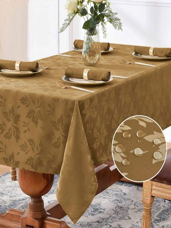Water-Repellent, Splash-Proof Jacquard Rectangular Tablecloth, Leaf Pattern Decorative Thickened Tablecloth Suitable For Dinner, Party, Holiday
