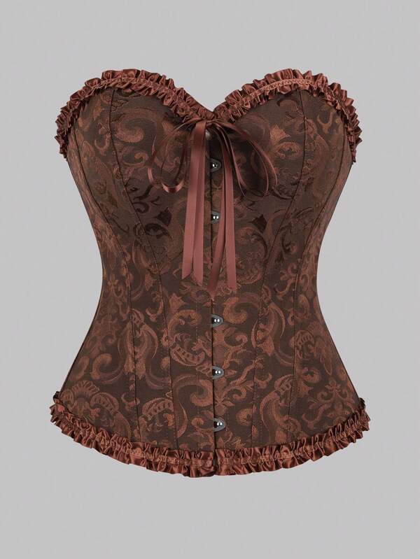 1 pièce Corsage de style vintage pour femmes avec broderie florale, garniture en dentelle, design à laçage au dos pour ajuster la taille, soutien et silhouette galbée, convient pour les robes de soirée, les mariages