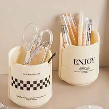 1pc Cream-Color Pen Holder, Multi-Functional Desk Organizer, Can Be Used As Phone Stand, High-Quality For Students And Office