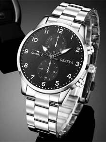 8 pièces/ensemble Montre à quartz mode affaires pour hommes, cadran rond minimaliste, bracelet en alliage de zinc, bague, collier pendentif - convient pour le port quotidien, anniversaire, fête, Ramadan, Nouvel An, Halloween, Pâques, Saint-Valentin, Aïd al-Fitr, accessoires de montre