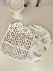 1 件蓝色格子豹纹印花围兜，适合 1-3 岁幼儿，大号防水口水围巾，适合日常使用、外出、用餐 - 彩色 - 查看 9