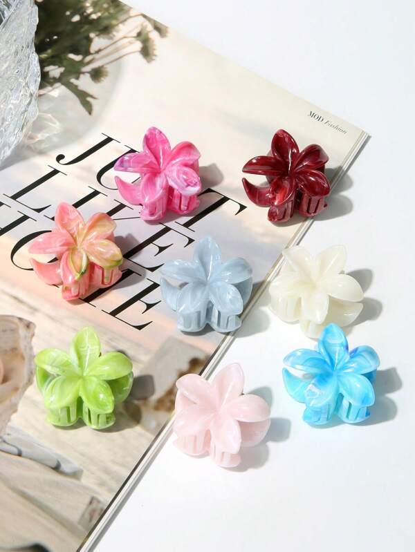 8pcs/Set 4cm/1.57in Small Daisy Flower Hair Claw - Marble Texture Wave Pattern Floral Design - Suitable For Ponytail, Back-Of-Head, Summer, Back To School Season - Sweet & Cute Style - Everyday Hair Accessory, Christmas Headpiece Fashion Hair Accessories Flower Claw Clips Elegant Hair Clip