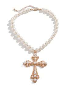 2 件套仿珍珠项链男士时尚嘻哈风格多层串珠颈链项链配饰