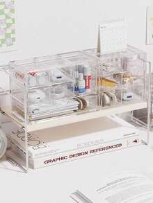 1 pieza Caja expositor de joyería transparente multinivel, organizador a prueba de polvo de gran capacidad para cajón o escritorio - transparente - Ver 4