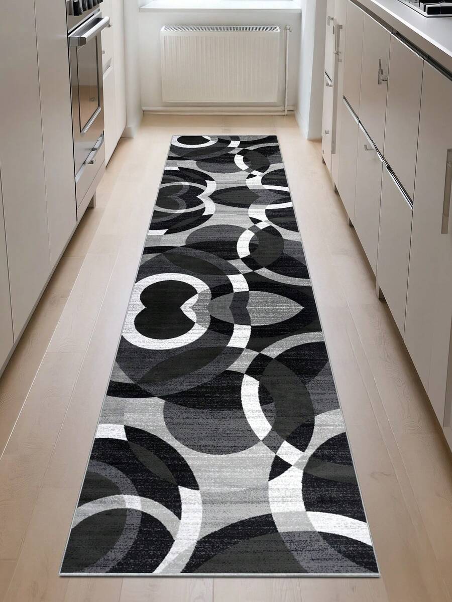 1pc Modern Minimalist Black Area Rug, Washable Non-Slip, 850g/M² For Living Room Bedroom Kitchen Office Entryway