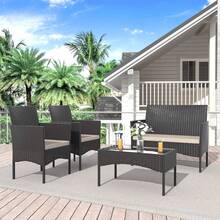 4-Piec Rattan Outdoor Furniture Patio Conversation Set For Backyard, Porch, Poolside W/Coffee Table-Sand - 黃色 - 查看 6