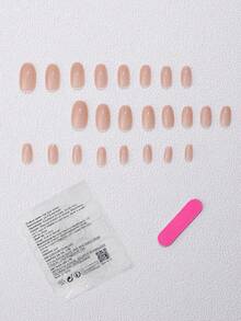 24pcs Oval Shaped Press-On Nails, Minimalist Elegant Japanese Style False Nail Set, Suitable For Women/Girls Daily Office Wear, Includes 1pc Nail File & 1pc Jelly Gel Nail Supplies - Coral Pink - View 4
