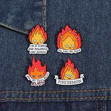 1 Pc Cute Cartoon Flame Series Lapel Pin, Funny Anime Character Peripheral Quirky Style Brooch, Versatile Fashion Accessory - Flame - View 5