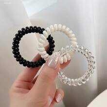 6pcs Transparent Telephone Wire Scrunchies,Small Rubber Hair Bands, Hair Ties For Women, Black & White Hair Clips For Ponytail - Multicolor - View 5