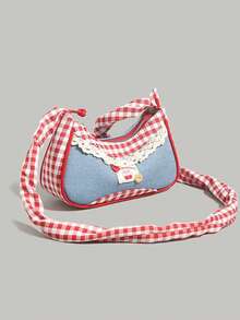 Rot karierte Handtasche für den Arbeitsweg, Einkaufen, täglichen Gebrauch, koreanischer Stil Schulterbeutel, vintagemäßige Baguette-förmige karierte Tasche für Frauen