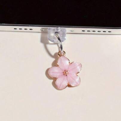 1pc Sakura/Cherry Blossom Design Charging Port Dust Plug, Exquisite Fresh Sweet Cute Fashion Alloy Pendant, Flowing Gloss Drip Oil Craft, Suitable For Spring And Summer Decoration, Phone, Tablet, Earphone, Kindle Charging Port Decor Accessory, Silicone Transparent Dust Plug, Suitable As A Small Gift, Protects Charging Port From Water, Moisture And Dirt, Compatible With IPhone Lightning/Type-C, Firmly Holds In Place