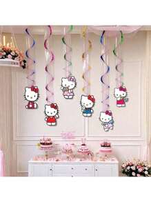 Hello Kitty 6/12 stuks Hello Kitty Party hangende swirls plafond streamers folie schattige decoratie Happy Birthday feestbenodigdheden HelloKitty feestdecoraties voor vrijgezellenfeesten, afstudeerfeesten en andere feestelijke gelegenheden