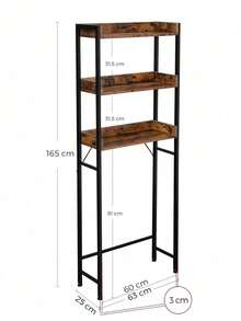 Estantería de Inodoro con 3 Estantes, Estante de Baño Que Ahorra Espacio, Montaje Fácil, Soporte de Lavadora, Estilo Industrial, Marrón Rústico y Negro - Marrón - Ver 2