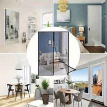 Summer Anti-Mosquito Magnetic Screen Door Curtain - No Drilling Installation, Pet Friendly Soft Mesh Double-Sided Tape & Push Pin Design, 4-Piece Privacy & Light Control, Fit Most Doors, No Drilling Needed Modern Home Decor, Polyester Material