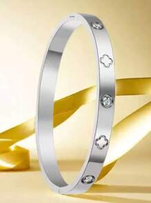 1pc Women's Lucky Flower Bangle, 18K Gold Plated Stainless Steel, Gift For Valentine's Day Lover