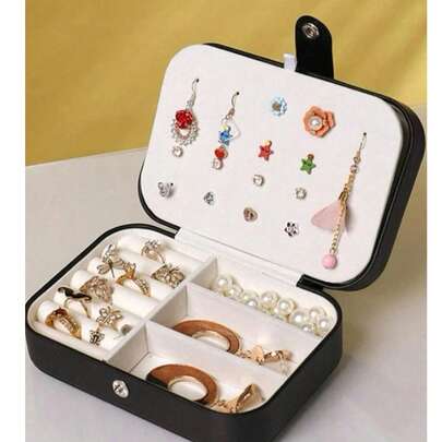 1pc Double Layer Jewelry Box, Large Capacity Jewelry Storage Box, Jewelry Display Tray, Necklace, Earrings, Jewelry & Accessories Organizer Box, White Simple Compartment Jewelry Display Stand With Dust-Proof And Anti-Oxidation Function, Compact Portable Jewelry Box, Travel Jewelry Storage Bag, Small Ring Earring Jewelry Box, Suitable For Earrings, Necklaces, Rings, Portable, Spacious, With Buckle, Lipstick, Watch, Gift For Women, Girls, Girlfriend, Christmas, Halloween, New Year
