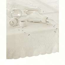Elegant Oblong Embroidered Tablecloth - 170x360cm - Soft Marshmallow Color For Dining And Special Occasions