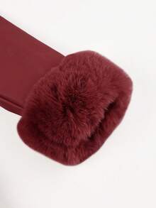 Damen PU-Lederjacke mit Kunstfell und Gürtel - eine ideale Wahl für Herbst/Winter, modisches Gürteldesign, geeignet für Lässig- oder Pendleroutfits - Bordeaux - Übersicht 6