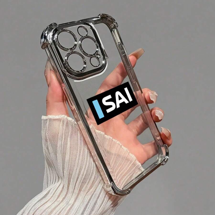 Electroplated Phone Case With Four - Corner Airbags & "SAI" Letter Design, TPU Made - Silver - View 1