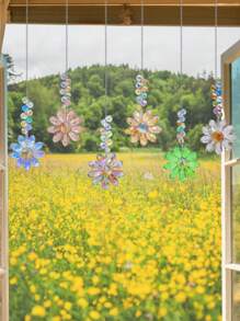 6 Stück Glas Kristallblume - Mehrfarbige Sonnenblumen Prisma Hängedekoration, geeignet für Innen- und Außenbereich, perfekt für Fenster, Terrassen, Gärten