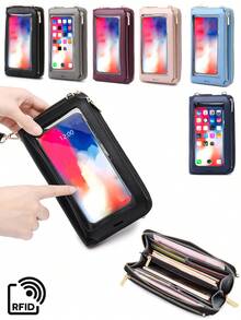 MIYIN Women's Minimalist Touch Screen Mobile Phone Bag With Wrist Strap & Adjustable Long Shoulder Strap, Multi Functional Double Zipper Shoulder Transparent Mini Small Bag Purse Mobile Phone Bag,Portable Hand Bag RFID Blocking Mobile Wallet Purse - Multicolor - View 3