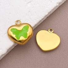 2pcs Fashion Enamel Stainless Steel Butterfly Charm High Quality Gold-Plated Love Butterfly Spacer Beads Pendant For DIY Bracelet Necklace Jewelry Making Craft Accessories