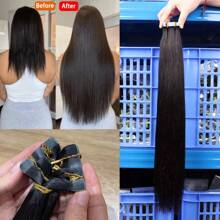 接发带 100% 雷米真人发 16-26 英寸直发无缝皮肤纬纱接发带 40 克/包 接发带 接发带 - Natural Black - 查看 4