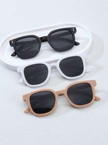 Set de 3 gafas decorativas con montura cuadrada de diseño minimalista y de moda para niños y niñas, adecuadas para uso en exteriores, playa, festivales, fiestas y como accesorios para fotografía en la calle